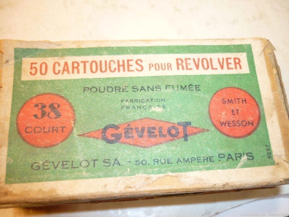 1rd - FRENCH GEVELOT CARTRIDGE - .38 S&W - Paris France - Smith & Wesson-img-16