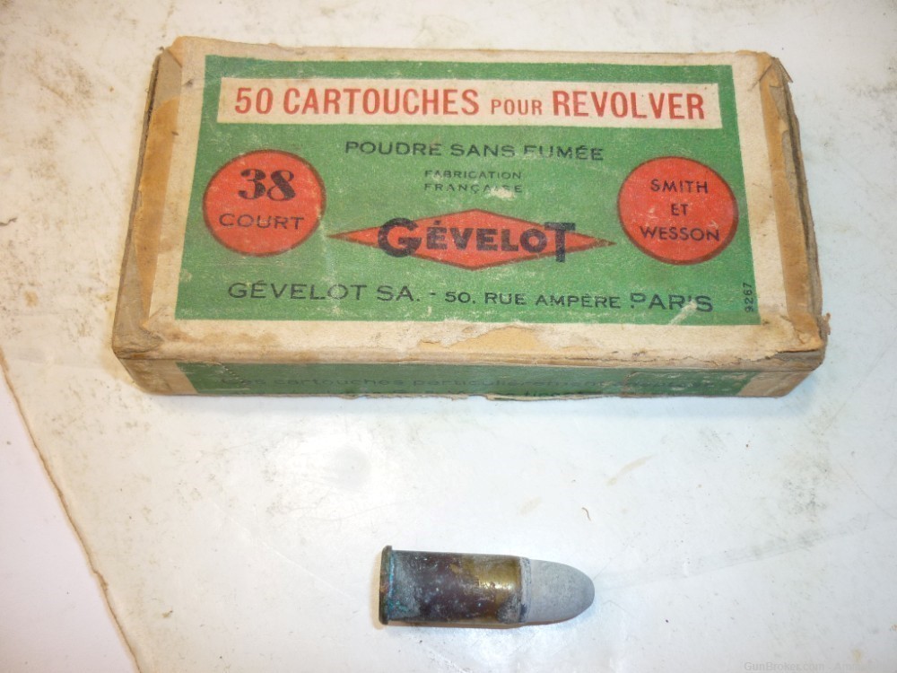 1rd - FRENCH GEVELOT CARTRIDGE - .38 S&W - Paris France - Smith & Wesson-img-10