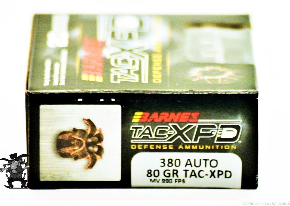 Barnes .380 Auto TAC-XPD JHP 80 Grain Nickle Brass Deadly Expansion 380 20 -img-1
