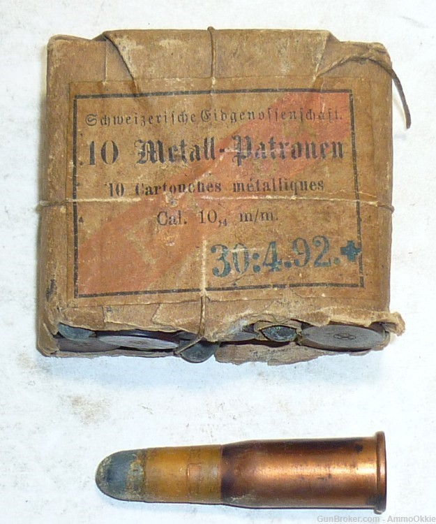 1rd - 1892 ORIGINAL LIVE AMMO - 41 Swiss 41 Rimfire - Paper Patched-img-0