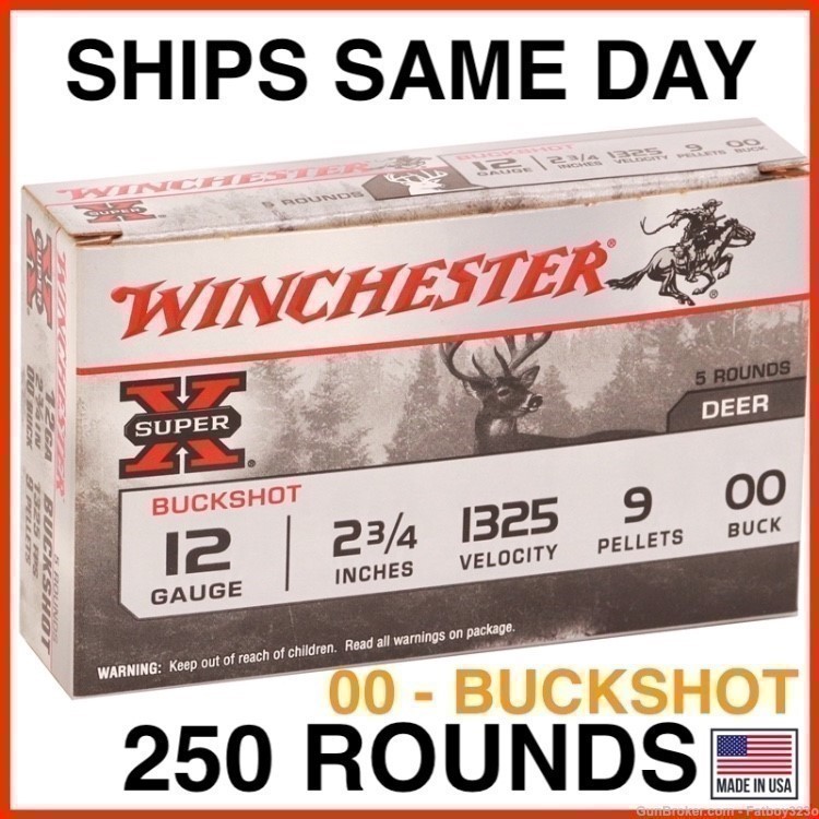 250 Rounds - Winchester Super-X 12 Gauge 2-3/4" 00 Buckshot 9 Pellets-img-0
