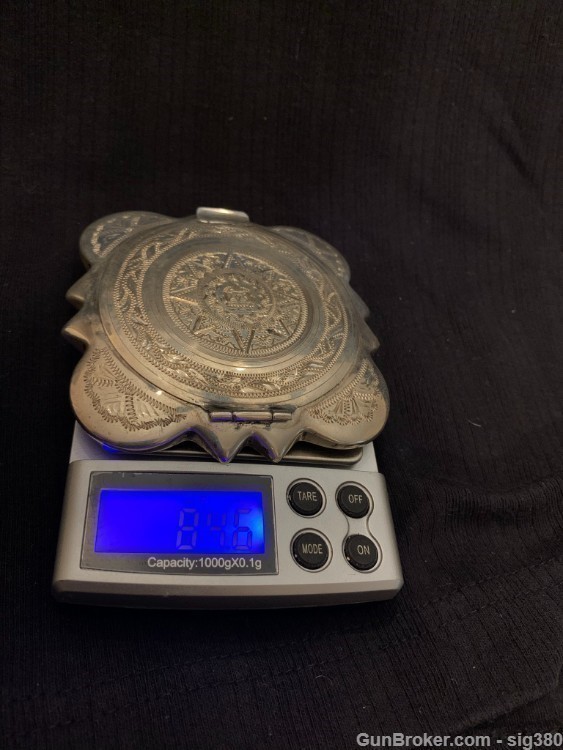 VINTAGE MEXICAN STERLING SILVER LADIES MAKEUP COMPACT WITH AZTEC  DESIGN-img-5