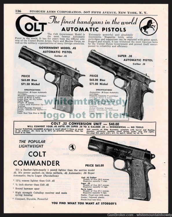 1953 COLT Government Model, Super .38, Commander Pistol PRINT AD-img-0