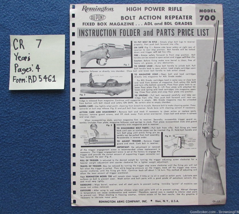Vintage Remington Model 700 Owners Instruction Manual -img-0