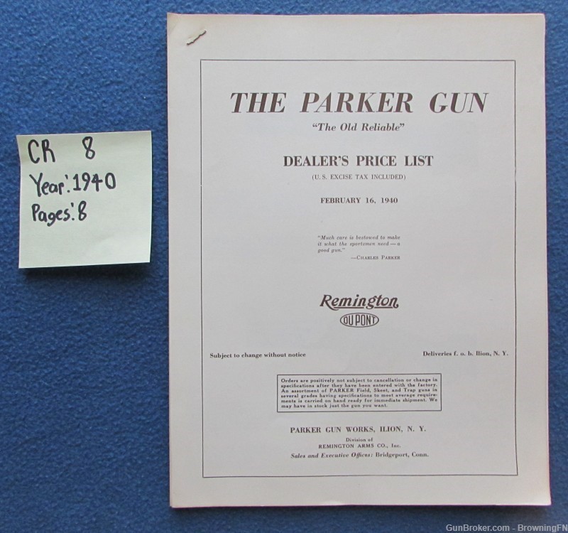Original 1940 Remington Parker Dealer Price Sheet List-img-0