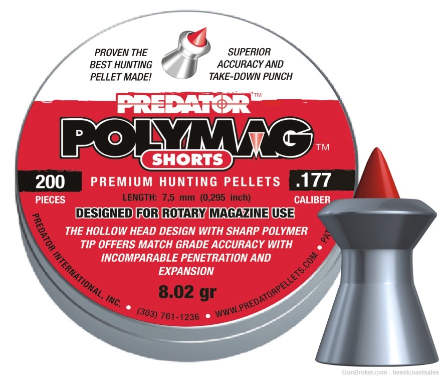 Predator Polymag Shorts, .177 Cal Pellets, 8.02 Grains, Pointed, 200ct-img-0