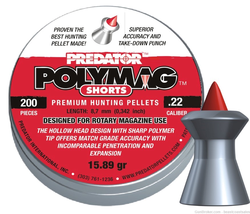 Predator Polymag Shorts .22 Caliber Airgun Pellets 200ct-img-0
