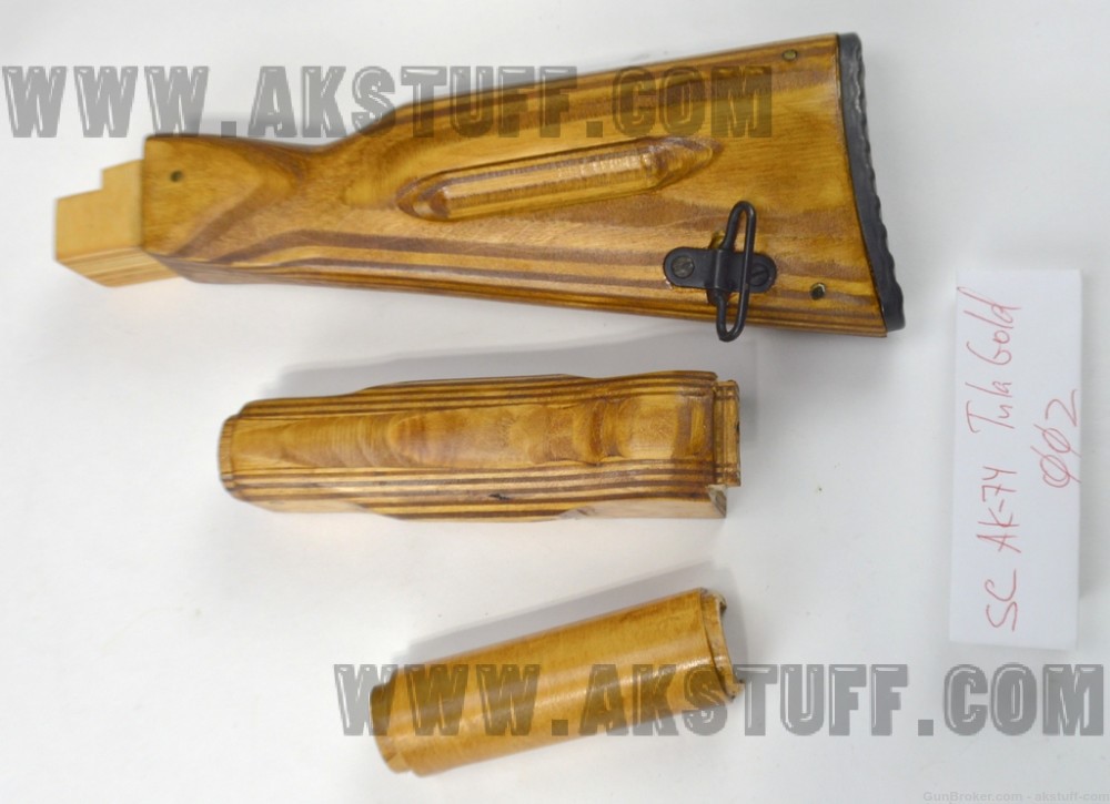AK-74 style wood stock set "Tula Gold" color by Siberian Customs (US Made)-img-0