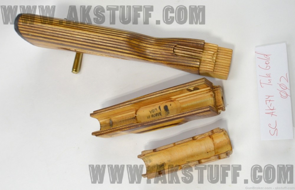 AK-74 style wood stock set "Tula Gold" color by Siberian Customs (US Made)-img-2