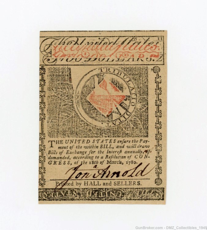 US Revolutionary War Era 1780 Rhode Island $2 Colonial Currency Note Money-img-1