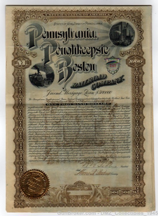 1890 Pennsylvania & New Jersey Railroad Company Bond w Coupons-img-0