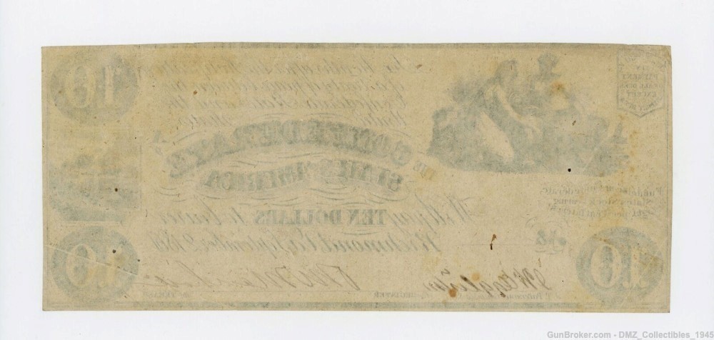 Civil War CSA Confederate States of America $10 Note Currency Money-img-1