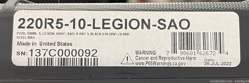 SIG SAUER P220 LEGION SAO W/ G10 GRIPS + X-RAY N.S. (3) 8 RND 5" BBL 10MM-img-4