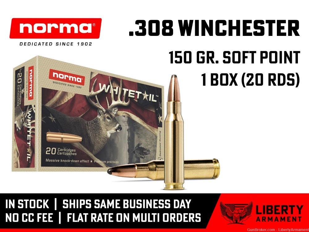308 Winchester Ammo 150 gr Norma Whitetail Hunting Ammunition-img-0