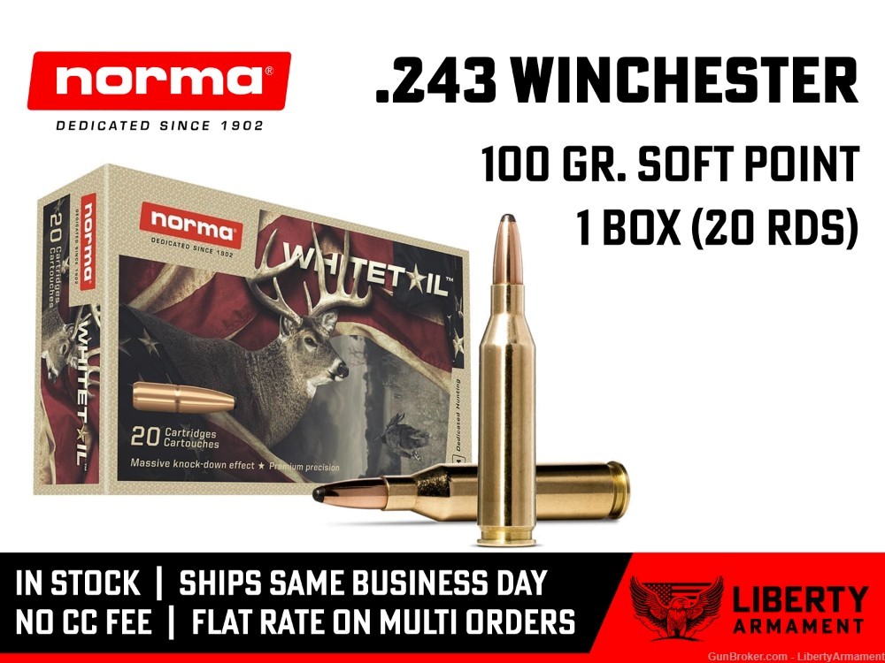 243 Winchester Ammo 100 gr Norma Whitetail Hunting Ammunition-img-0