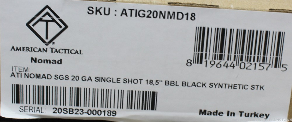 NIB ATI NOMAD SINGLE SHOT SHOTGUN, 20 GA, 18.5" BRL, 1 RND, ATIG20NMD18-img-3