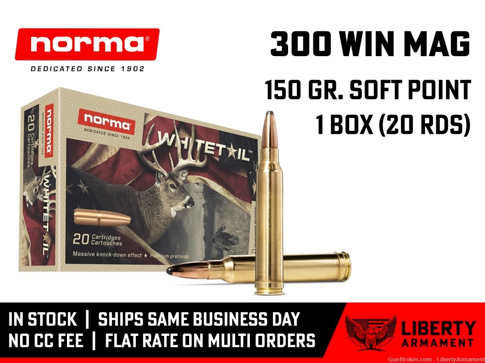 300 Win Mag Ammo 150 gr Norma Whitetail Hunting Ammunition-img-0