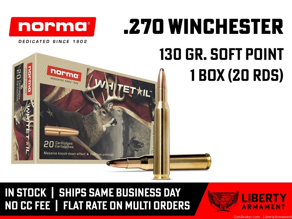 270 Winchester Ammo 130 gr Norma Whitetail Hunting Ammunition-img-0