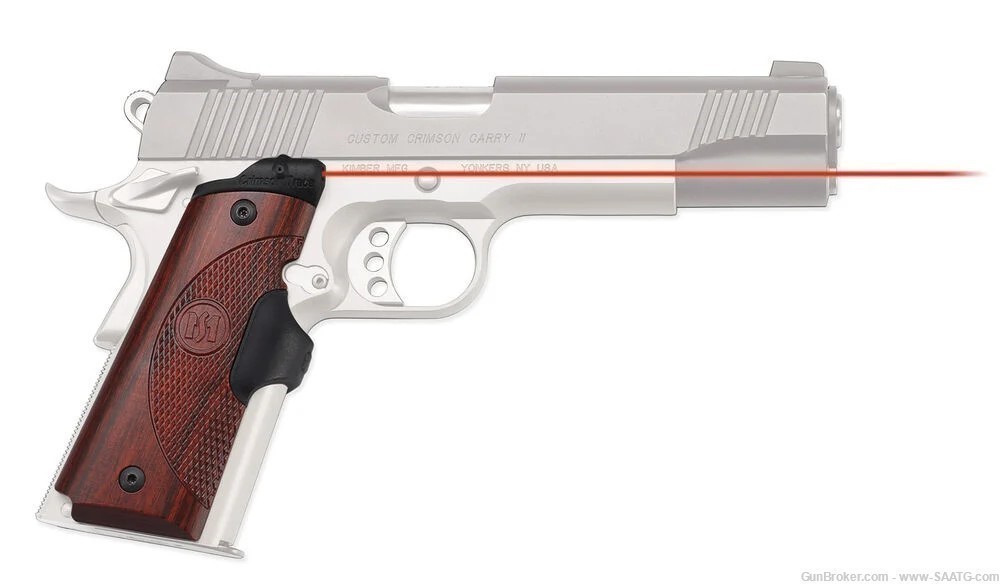 Custom Stainless Steel 1911 45 ACP w Crimson Trace Rosewood Red Laser Grips-img-2