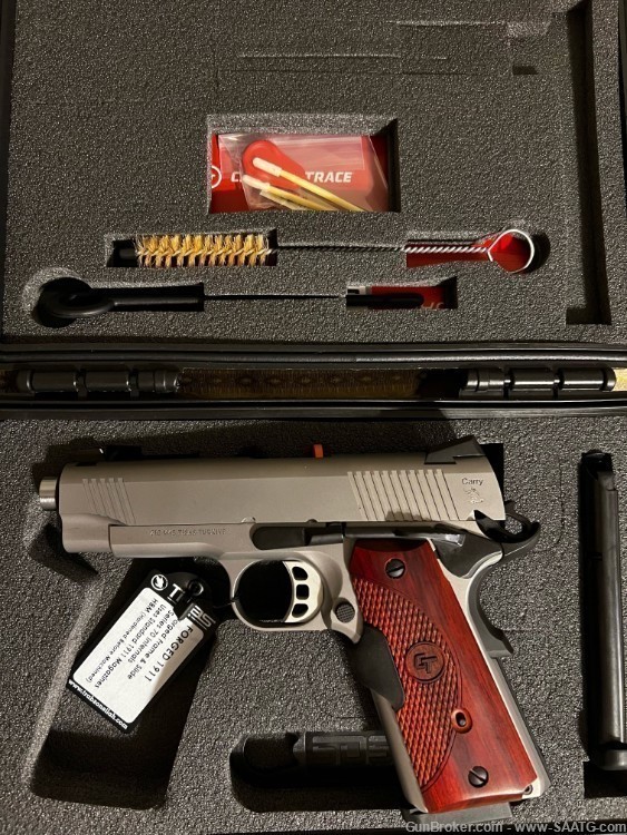 Custom Stainless Steel 1911 45 ACP w Crimson Trace Rosewood Red Laser Grips-img-1