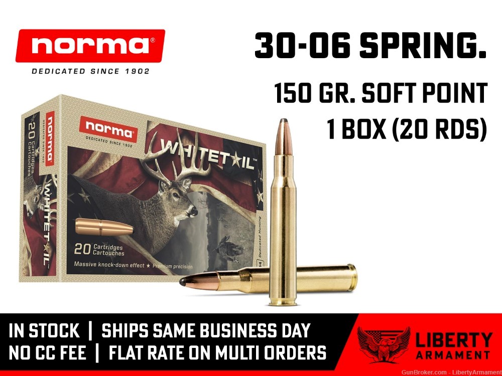 30-06 Springfield Ammo 150 gr Norma Whitetail Hunting Ammunition-img-0