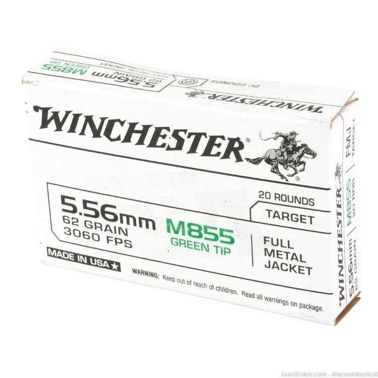 Winchester Ammunition, M855, 556NATO, 62 Grain, FMJ, Green Tip-img-2