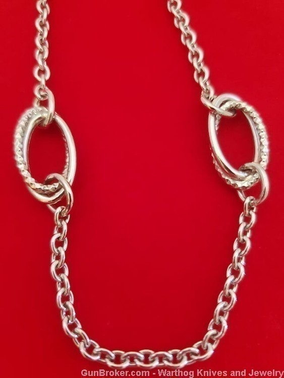 925 Sterling Silver Double Ovals Necklace.  24"L. UNISEX. SS51.  *REDUCED*-img-1