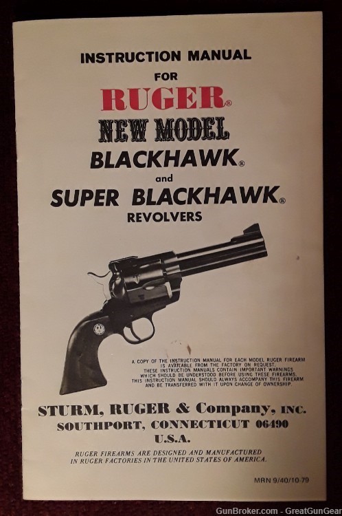 Vintage Ruger Blackhawk Revolver Original Instruction Manual-img-0
