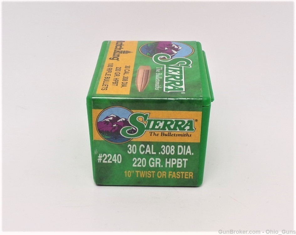 Sierra Matchking 30 Cal .308 220gr HPBT - Qty. 1 Box (100ct)-img-1