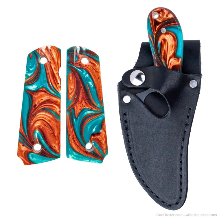 Whiteknuckler Brand 1911 Copper & Teal Grip Set & Matching Classic C7 Knife-img-0