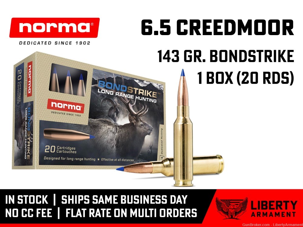 6.5 Creedmoor Ammo 143 gr BONDSTRIKE Norma Hunting Ammunition-img-0