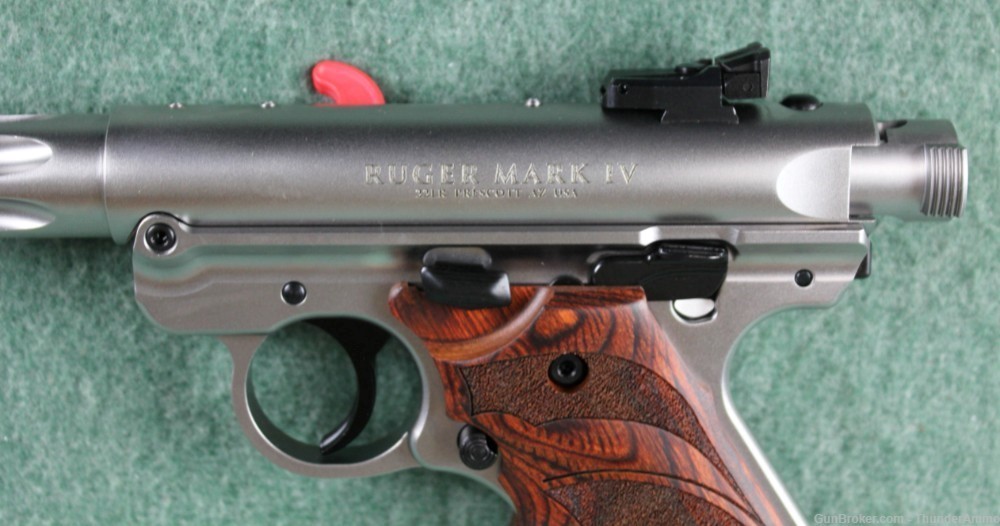 Ruger Mark IV Hunter 22LR Pistol w/ Target Grips Hi-Viz Fiber Optic Sight-img-6