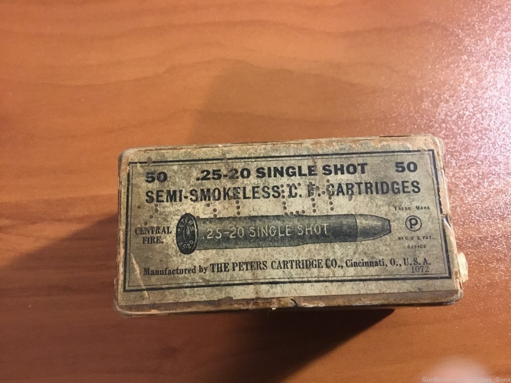 Vintage Peters Cartridge Co. 25-20 Single Shot Cartridges. Box of 50 rounds-img-0