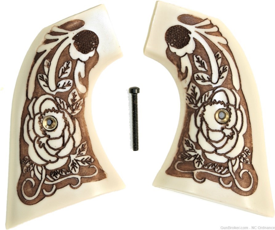 Hawes Western Marshall Ivory-Like Grips, Antiqued Relief Carved Rose-img-0