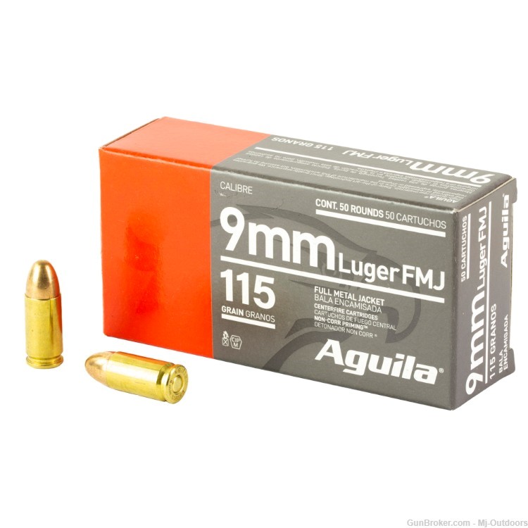 Aguila Handgun Ammuntion 9mm Luger 115 gr FMJ 1150 fps 100rds-img-1