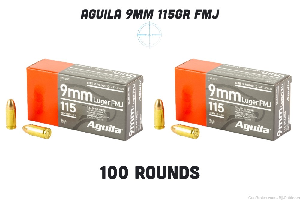 Aguila Handgun Ammuntion 9mm Luger 115 gr FMJ 1150 fps 100rds-img-0