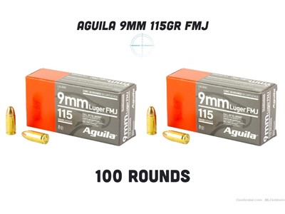 Aguila Handgun Ammuntion 9mm Luger 115 gr FMJ 1150 fps 100rds