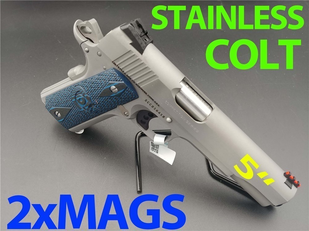 Colt 1911 .45ACP Govt 70 Full Size Colt-1911 Stainless Match 2x Colt Mags-img-0