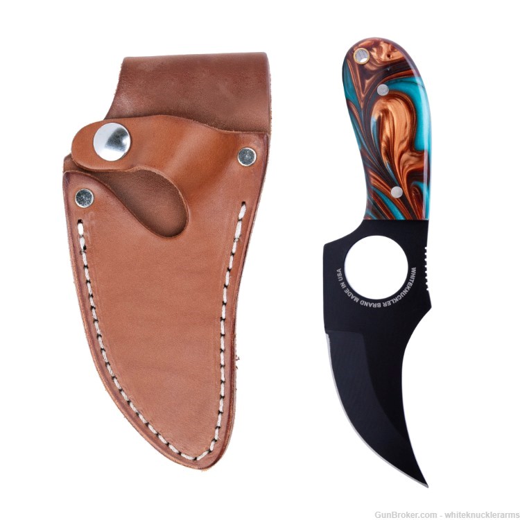 Whiteknuckler Brand 1911 Copper & Teal Grip Set & Matching Classic C7 Knife-img-3