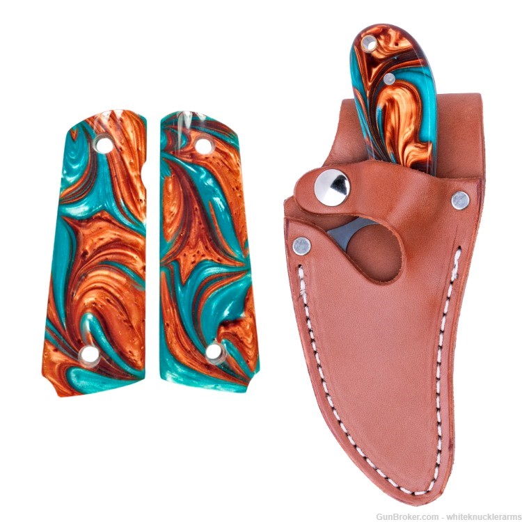 Whiteknuckler Brand 1911 Copper & Teal Grip Set & Matching Classic C7 Knife-img-0