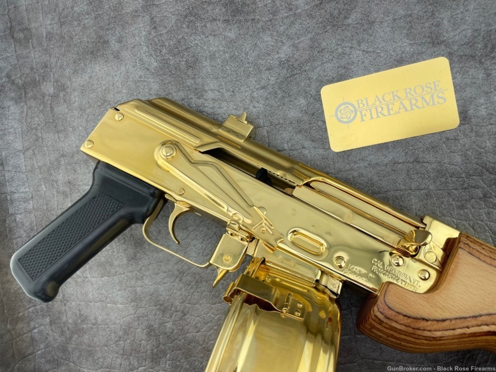 24K Gold Plated Century Arms Micro Draco 7.62x39 AK-47 Pistol w/ Gold Drum-img-2