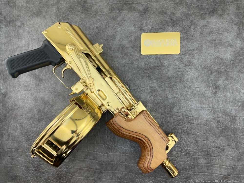 24K Gold Plated Century Arms Micro Draco 7.62x39 AK-47 Pistol w/ Gold Drum-img-4