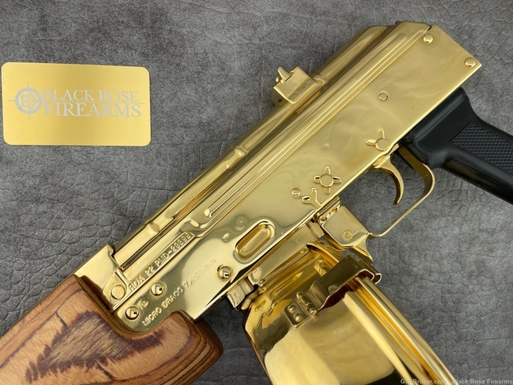 24K Gold Plated Century Arms Micro Draco 7.62x39 AK-47 Pistol w/ Gold Drum-img-6