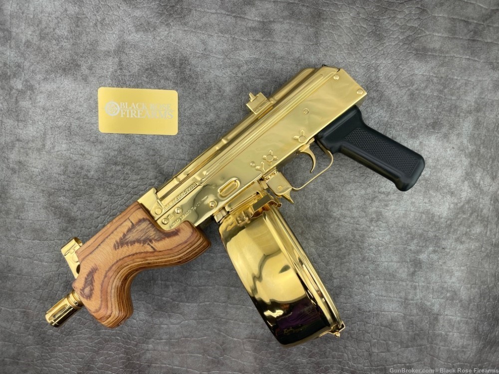 24K Gold Plated Century Arms Micro Draco 7.62x39 AK-47 Pistol w/ Gold Drum-img-1
