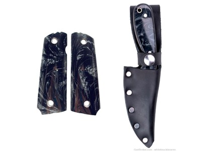 Whiteknuckler Brand 1911 Black Pearl Grip Set w/ Matching Classic M3 Knife