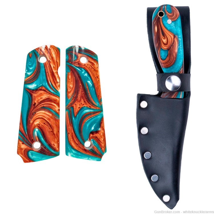 Whiteknuckler Brand 1911 Copper & Teal Grip Set & Matching Classic M3 Knife-img-0