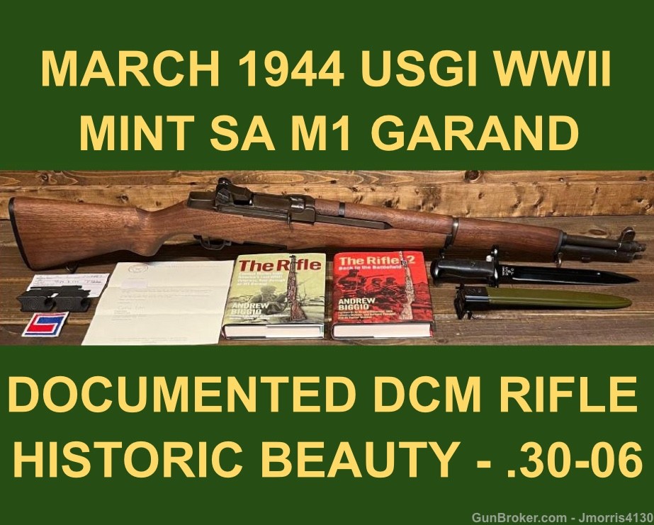 M1 GARAND SPRINGFIELD ARMORY MARCH 1944 ORIG. BARREL 1/1+ DCM CMP WWII WW2-img-0