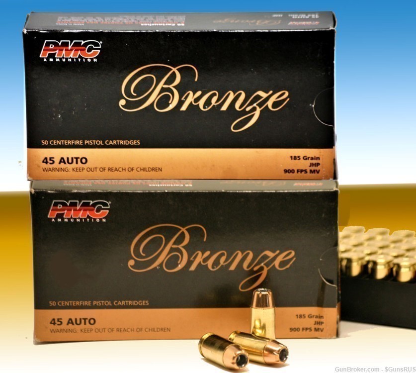45 ACP JHP PMC Bronze 45ACP JHP 185 Gr 2 BOXES Personal Defense 100 Rounds-img-1