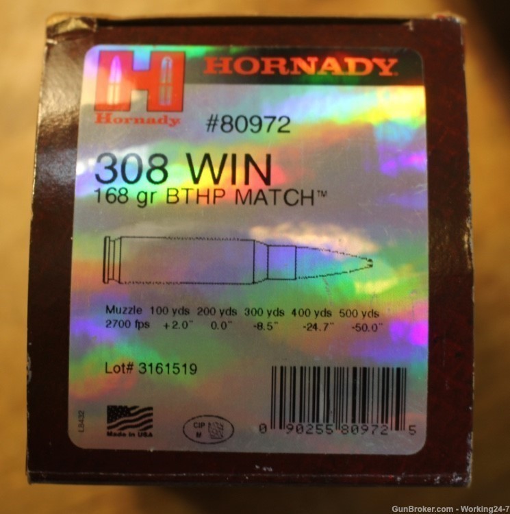Hornady Ammo 308 Win 168Gr BTHP Match 50 rd Box 80972-img-0