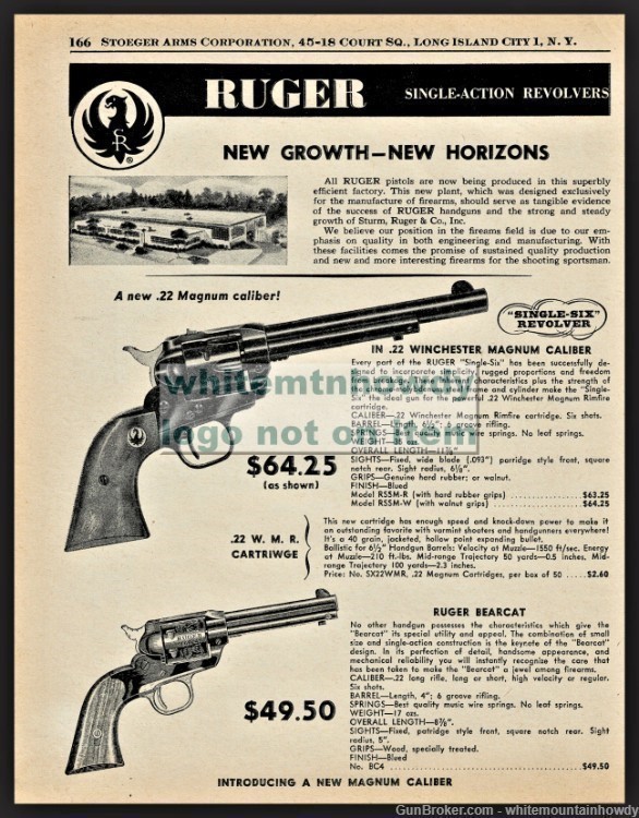 1961 RUGER Single-Six and Bearcat Revolver PRINT AD w/original prices-img-0